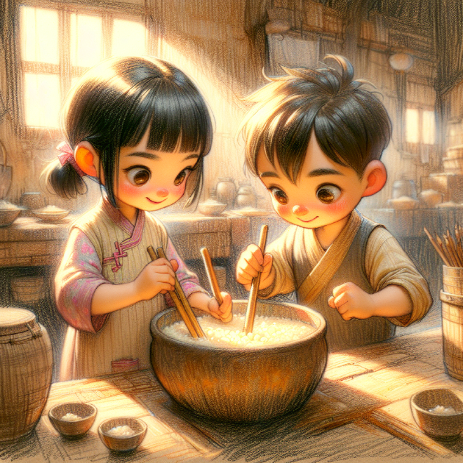 Lili and Xiaoming learn to make Laba porridge for the Laba Festival and share it with their family, experiencing the joy of sharing traditional food.
