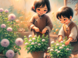 Lili and Xiaoming visit a TCM doctor to learn about beneficial herbs, then happily cultivate mint and chrysanthemum in their own garden.