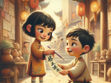 Lili encourages her friend Xiaoming to persevere in learning Chinese by gifting him a calligraphy that says 'Persistence is Victory.'
