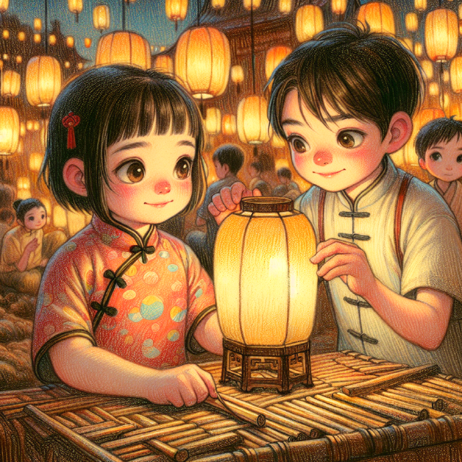 Xiao Ming and Lili, as good friends, celebrate the Mid-Autumn Festival by crafting a lantern together and enjoying the full moon in the park, hoping to repeat the heartwarming tradition every year.